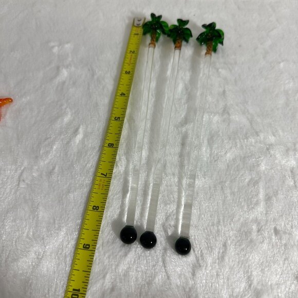 Set Of 3 Vintage Handcrafted Glass Palm Tree Drink Cocktail Stirrers tiki - Picture 7 of 8
